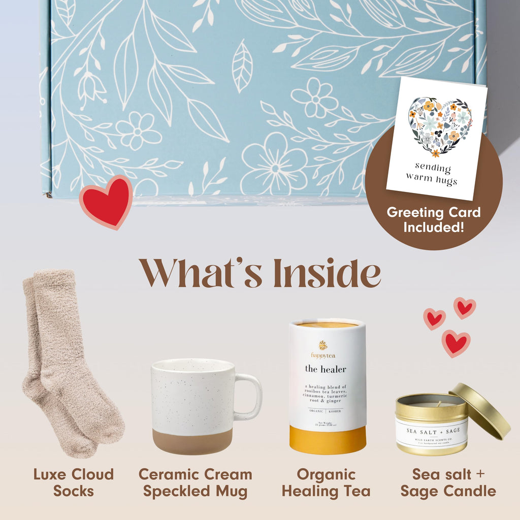 Heal Gift Box for Men and Women- Get Well Soon Gift- Sick Care Package with Get Well Soon Card- Tea Gift Set- Tea Care Package Box Gift- Theme Care Gift Box- Tea Set Box
