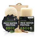 Viori Hidden Waterfall Shampoo and Conditioner Bar Set and Bamboo Holder - Made with Rice Water for Hair Growth - Handcrafted Sulfate Free Shampoo and Conditioner