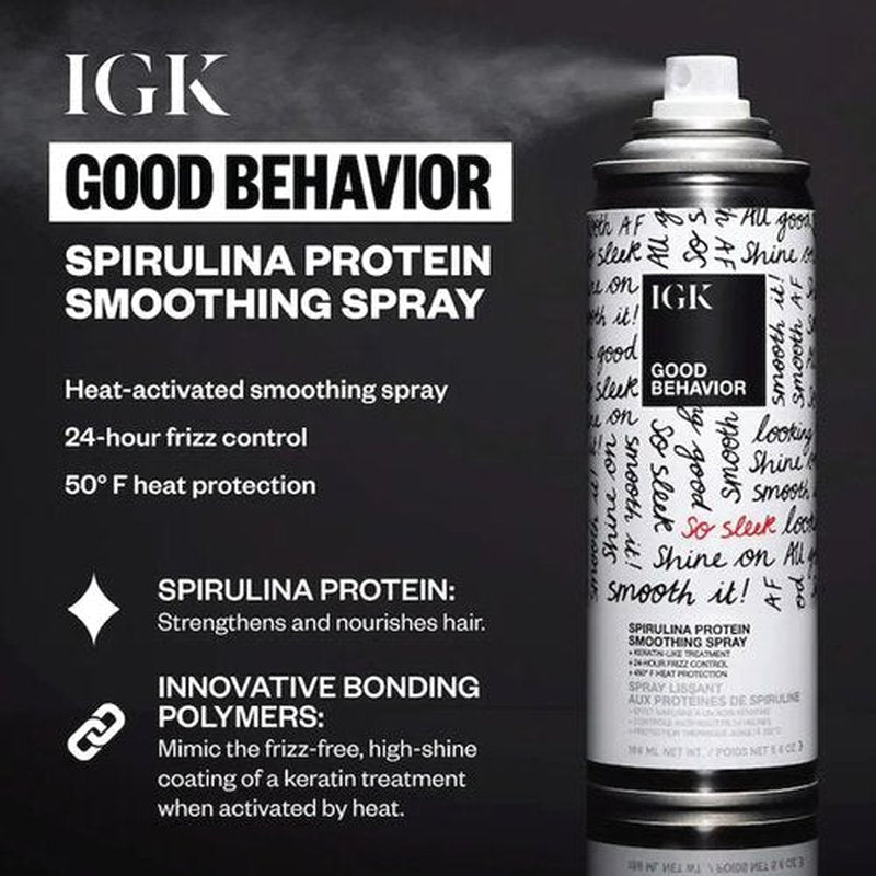 IGK Hair Treatment Travel Size Set | Antisocial Dry Hair Mask + Good Behavior Spirulina Spray | Overnight Bond-Building + Keratin Like Smoothing Spray | Vegan + Cruelty-Free | Set of 2