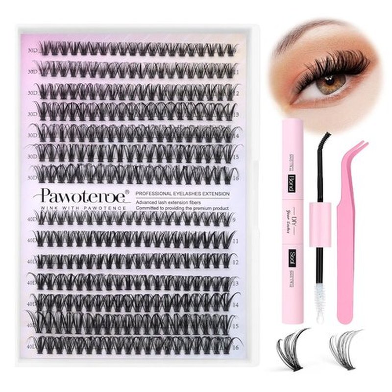 Pawotence Lash Extension Kit - 280pcs DIY Eyelash Clusters | 9-16mm 30D & 40D Individual Lashes, Bond & Tweezers