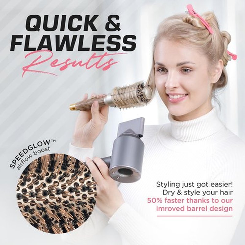 Fagaci Small Round Brush for Blow Drying with Natural Boar Bristle, Hair Styling, Drying, Healthy Hair and Add Volume, Ceramic Gold, Hair Brush + 4 Styling Clips