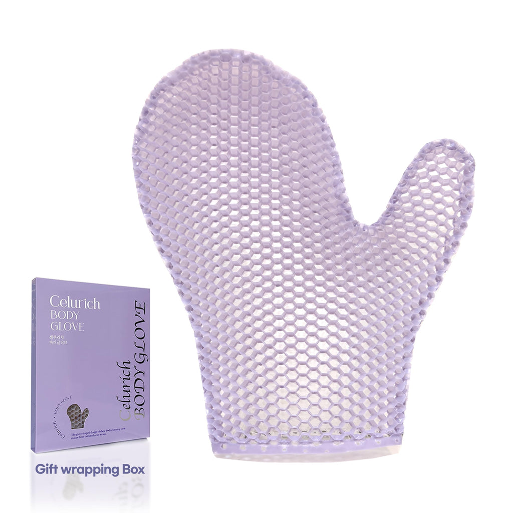 Celurich Body Glove, Honeycomb Exfoliating Glove for Sensitive Skin, Body Scrubber Mitt, Massage for Wet or Dry Skin (Purple)