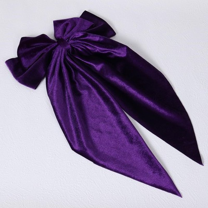 Purple Velvet Large Hair Bow Long Tail Bowknot Hair Barrette Clip 8.26 Inch Women Girls Fall Winter Ponytail Holder Hair Accessories