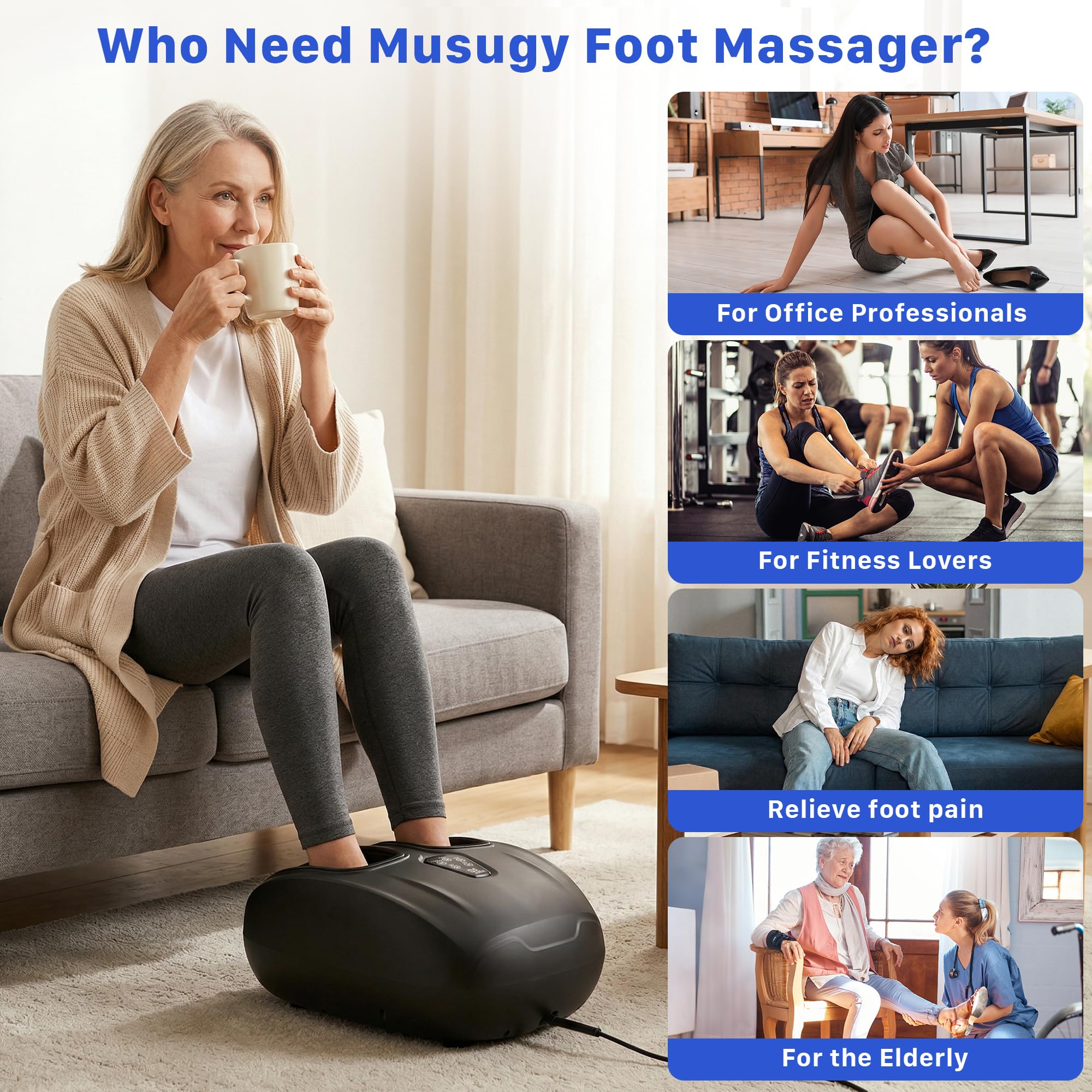 Musugy Foot Massager with Heat and Compression 2026 Upgraded Shiatsu Style