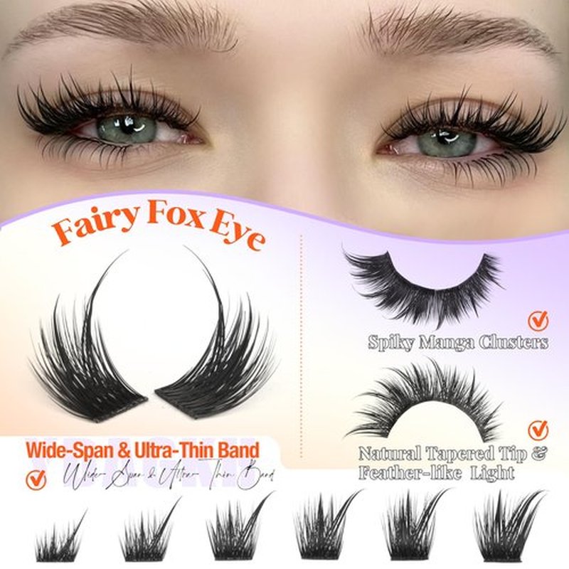 Fairy Lash Clusters Cat Eye Cluster Eyelash Extensions Natural Eyelash Clusters Spiky Manga Wispy Cluster Lashes Fox Eye 8-20mm DIY Individual Lash Extension 144Pcs by YDAGKH