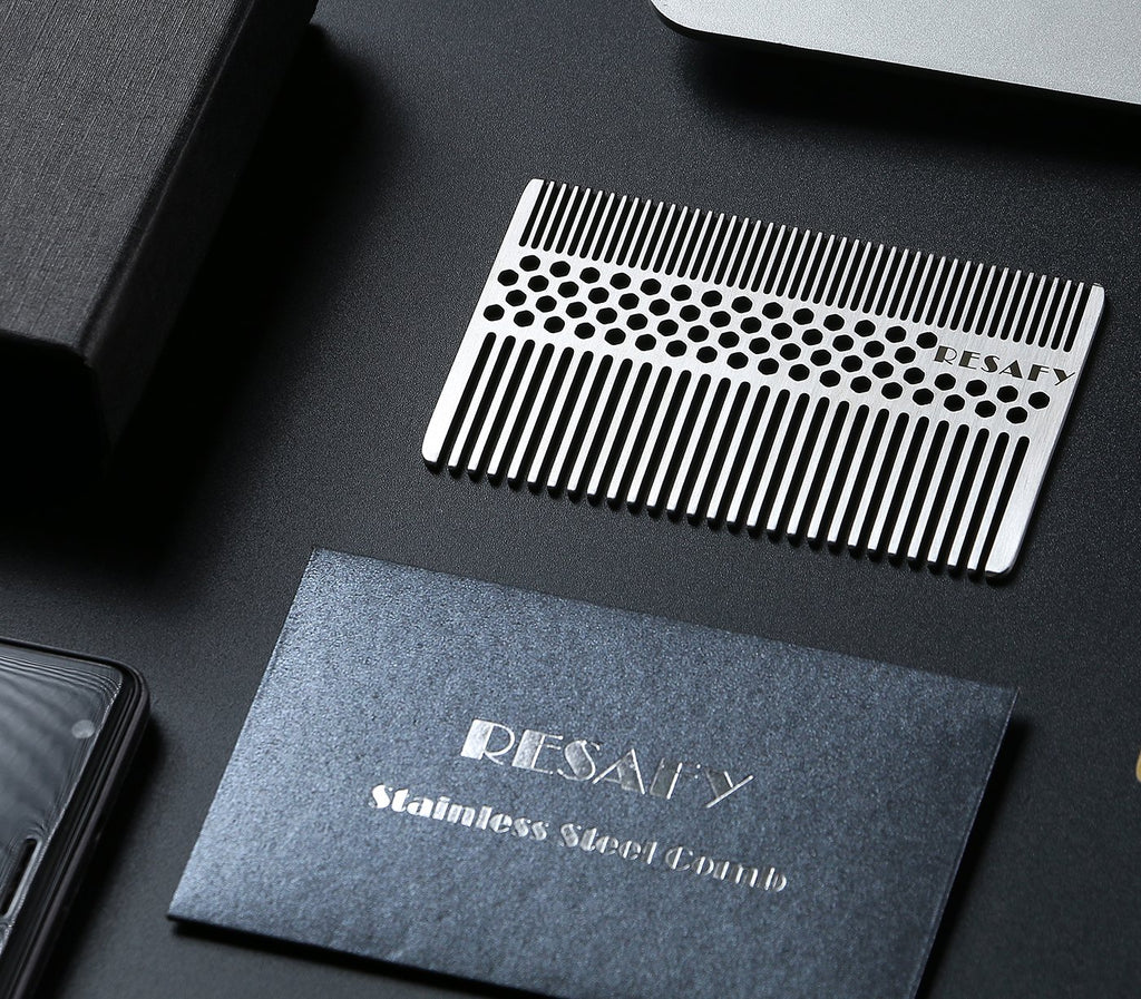 Resafy Stainless Steel Fine-tooth Anti-static Pocket & Travel Men Wallet Comb, Dandruff & Beard Credit Cart Size Comb EDC for Thinner Hair Beard & Mustache
