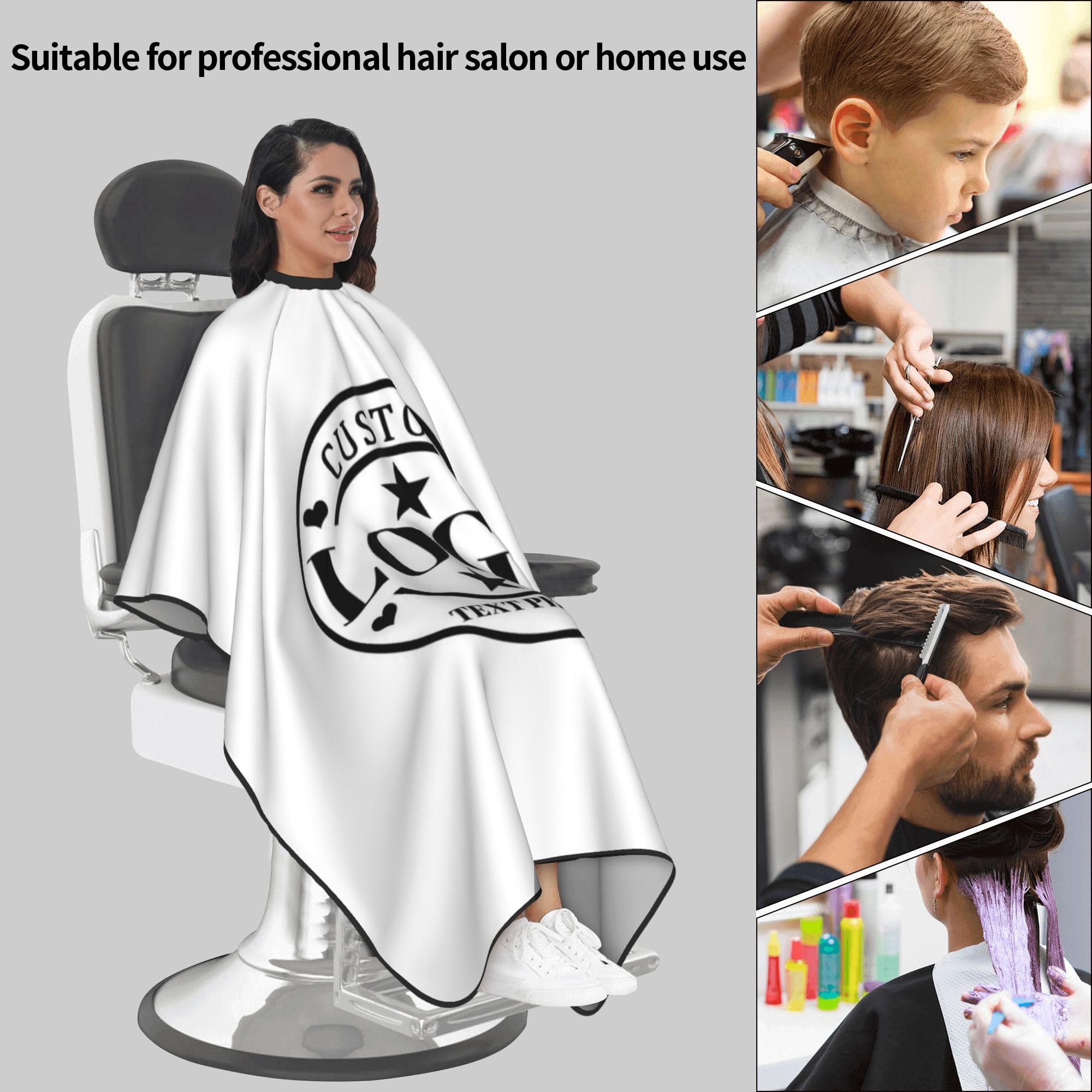 Custom Barber Cape Personalized Logo Text Photo Hair Cutting Cape Salon Haircut Kit Hairdressing Apron for Barbershop White