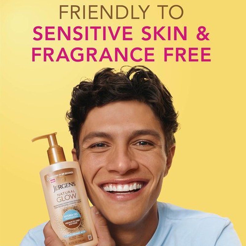 Jergens Natural Glow Tanning Lotion - Hydrating Hyaluronic Acid Gel, Fragrance-Free, 8.3 Fl Oz