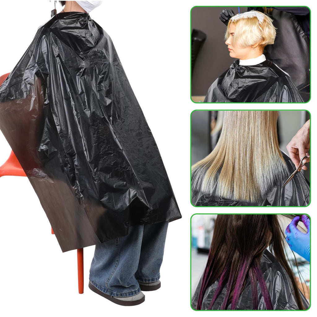 100 Pcs Disposable Capes Hair Salon, 51.2x36.2 Inch Disposable Hair Salon Capes, Waterproof Barber Cape, Single Use Shampoo Hair Cutting Cape Dressing Apron for Barbershop & Salon Hairdressing (Black)