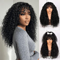 Annivia Curly Wig human hair for Black Women 200 Density Long Curly Wig with Bangs 100% Human Hair Black wigs for Daily 22Inch