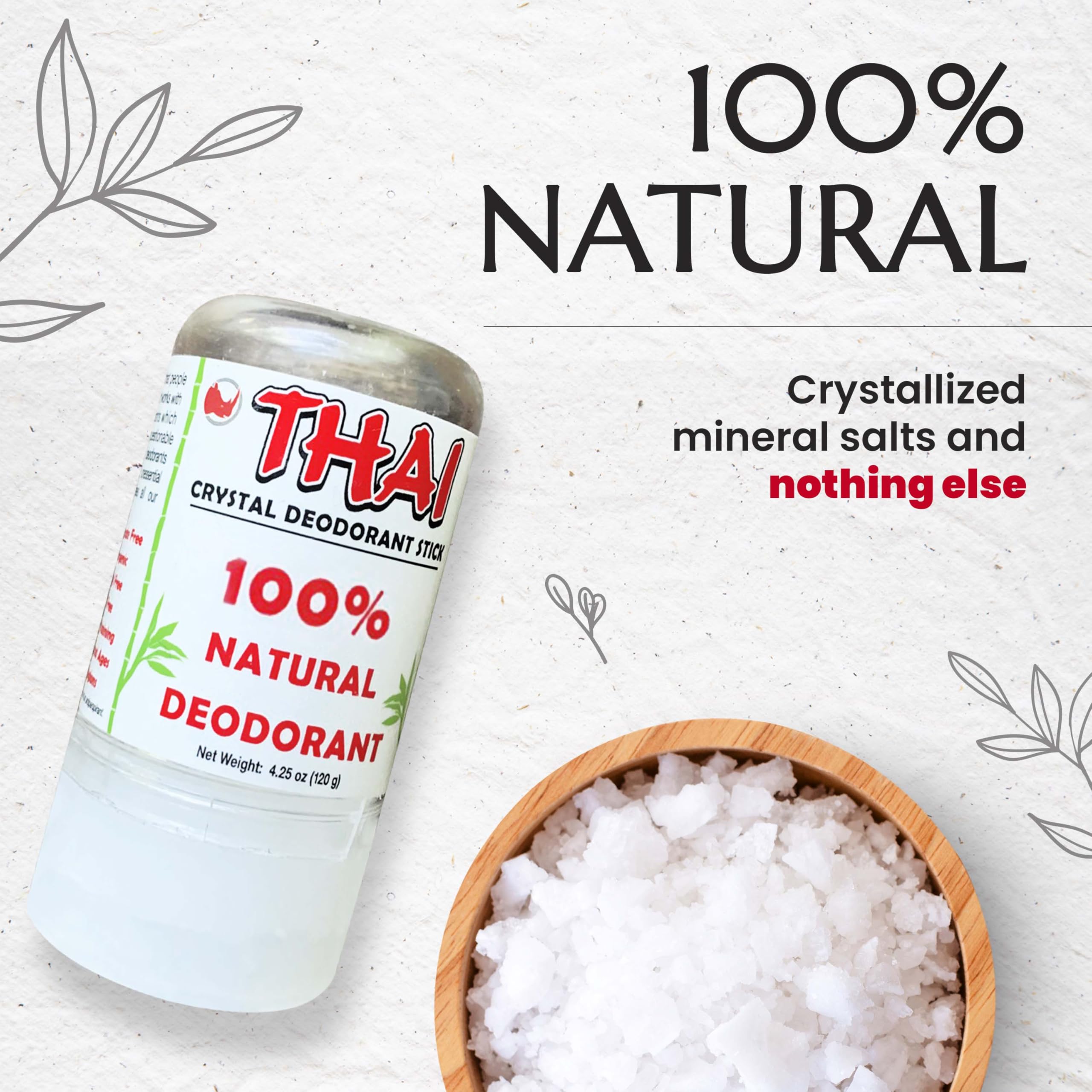 2-Pack Thai Crystal Deodorant - Clinically Tested - Dermatologist Approved Natural Whole Body Deodorant for Men, Women & Teens - Crafted in USA