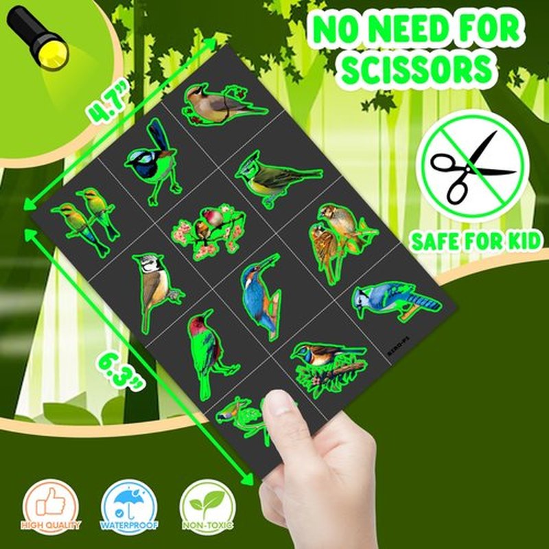 96 PCS Small Rainforest Bird Luminous Pre-Cut Temporary Tattoos Birthday Party Decorations Supplies Favors Hawaiian Summer Hummingbird Glow in The Dark Stickers Boys Gift School Rewards (Luminous)