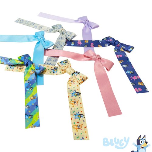 Bluey Printed Long Tail Hair Bow Set for Girls – 7-Pack Printed Bows with Alligator Clips – Cute Hair Accessories for Kids Ages 3+