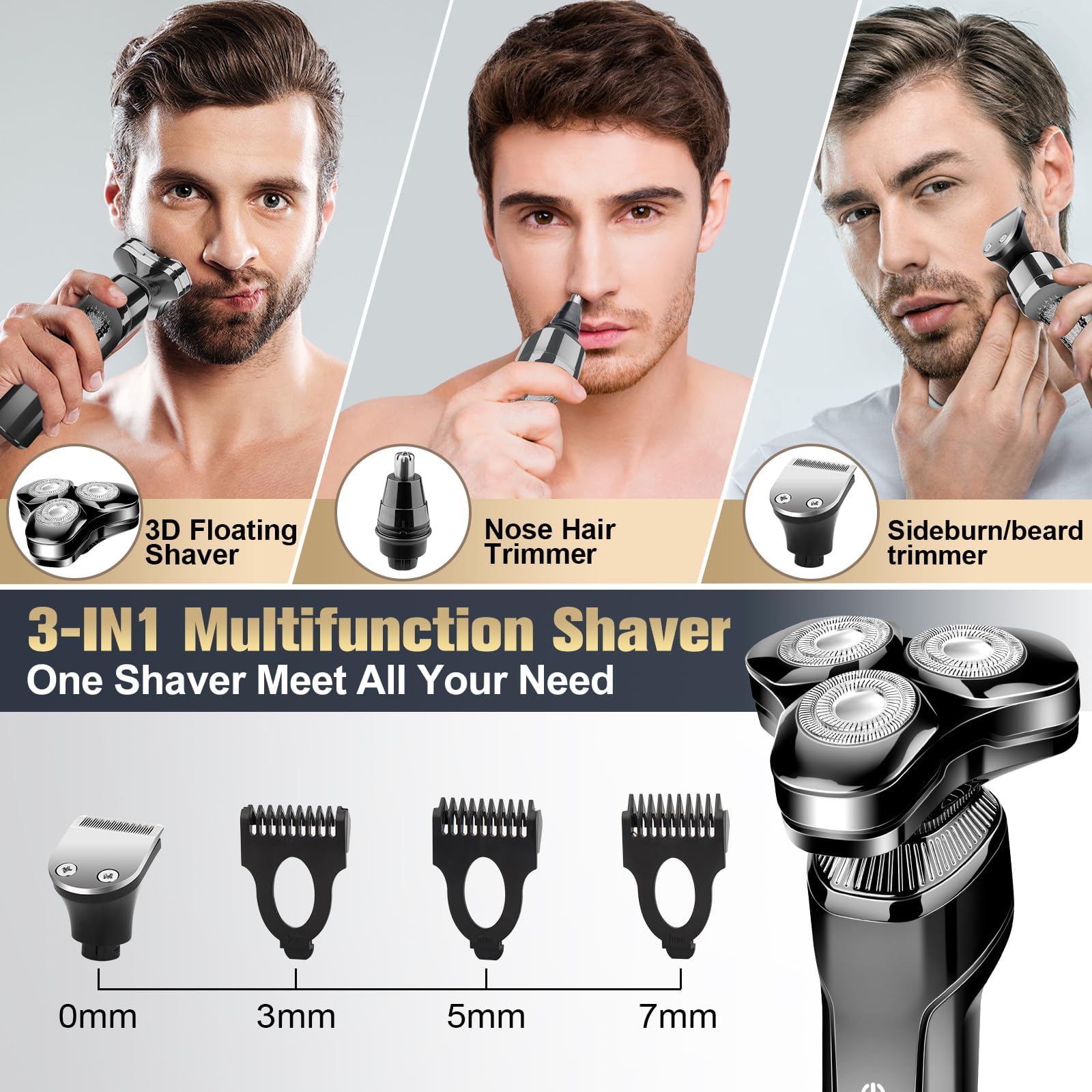 Electric Razor for Men, LED Display 100% Waterproof Cordless Razor, Wet/Dry Shaving,Electric Shaver for Men Includes Nose Hair Trimmer Beard Trimmer Travel Shaver