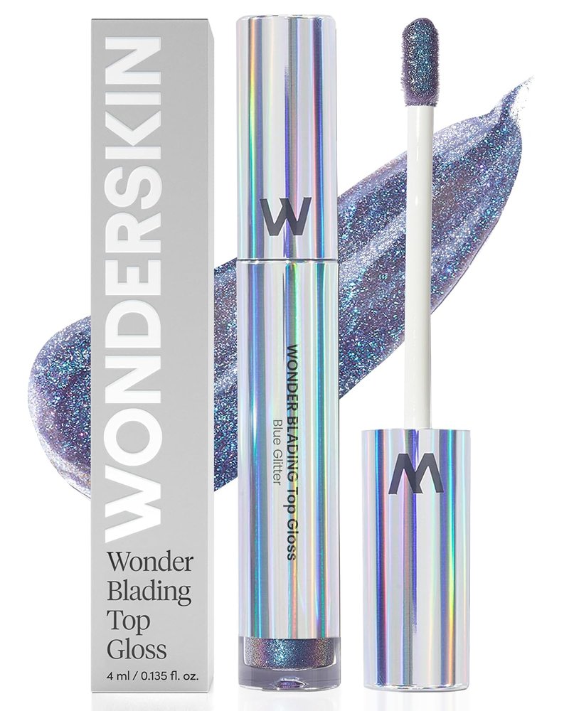 Wonderskin Lip Gloss - Hydrating High Shine Finish Lip Makeup | Blue Glitter
