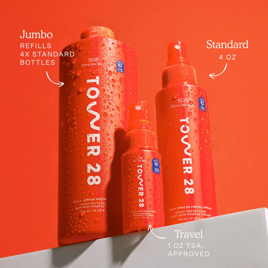 Tower 28 Jumbo SOS Daily Rescue Facial Spray - Hypochlorous Acid Spray to Help Reduce Redness, Calm Irritation + Alleviate Flare-Ups - Soothing + Purifying Face Toner - Everyday Skin Care Mist (16 oz)