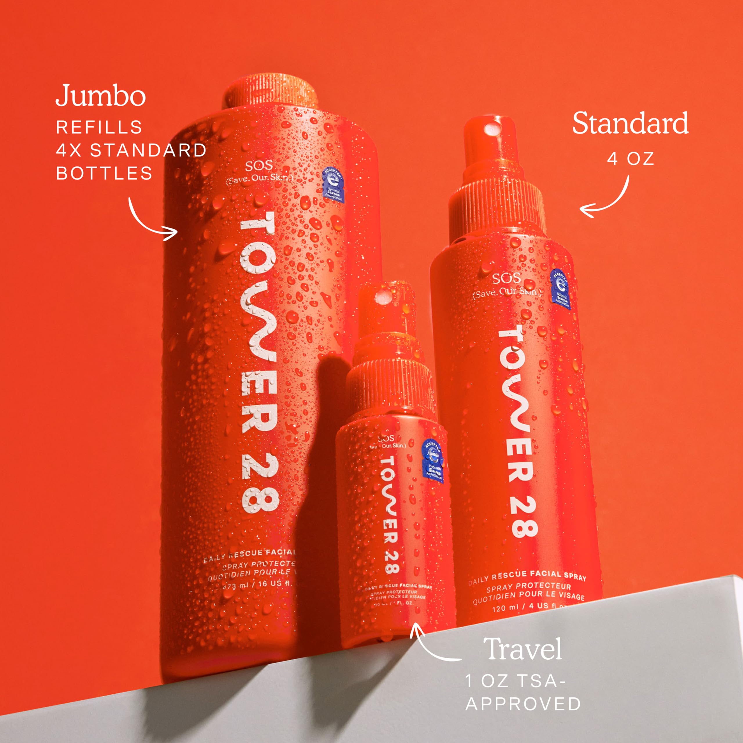 Tower 28 Jumbo SOS Daily Rescue Facial Spray - Hypochlorous Acid Spray to Help Reduce Redness, Calm Irritation + Alleviate Flare-Ups - Soothing + Purifying Face Toner - Everyday Skin Care Mist (16 oz)