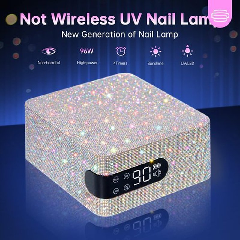 CHRISTINE SHELLY Cordless UV Nail Lamp for Gel Nail Polish 96W, Rechargeable LED Nail Light Professional Nail Dryer with 4 Timer Setting, Touch Control & Auto Sensor, Curing lamp for Salon & Home