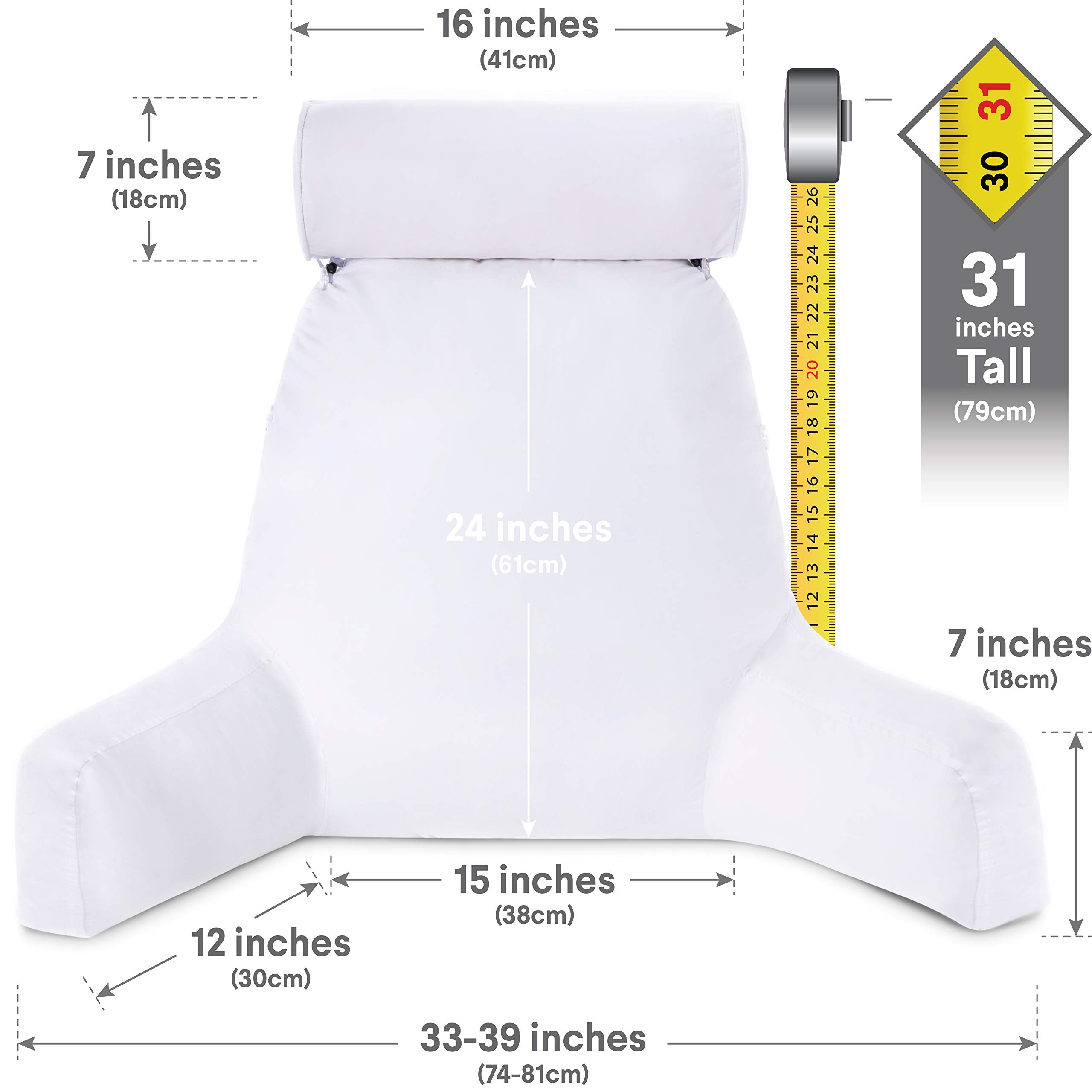 Husband Pillow XXL Reading & Bed Rest Pillows - Premium Memory Foam Backrest Pillow with Arms & Neck Roll - Aspen Edition White Dandelion - Reversible 2 Sided Cover with Plush Microfiber and Suede