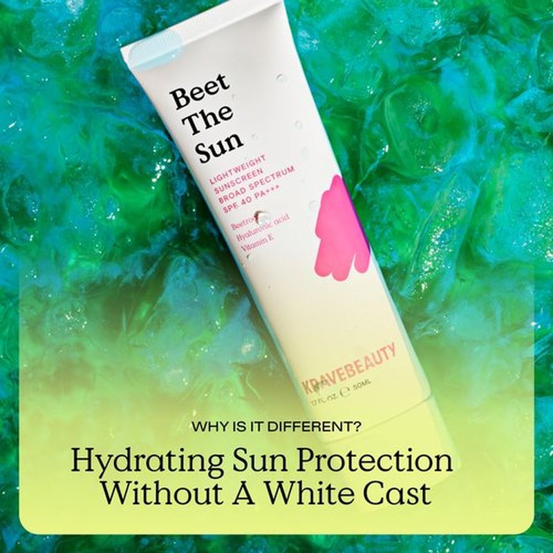 KraveBeauty Beet The Sun Lightweight Sunscreen SPF 40 PA+++, Broad Spectrum Facial Sunscreen with Beet Root Extract & Hyaluronic Acid, Non-Greasy Daily SPF Lotion for Face, Fragrance Free, 50 mL