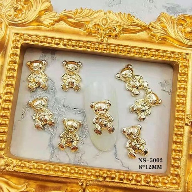 Bear Nail Art Decorations, Alloy Bear Nail Glitter Design, 24pcs Gold and Silver Metal Cute Bear Nail Rivet Rhinestone for Women Girls Manicure Charms Decoration, DIY Jewelry Making Craft Supplies