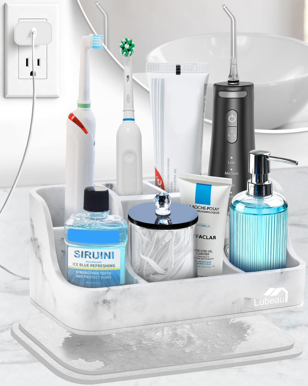 Electric Toothbrush Holder with Instant-Dry & 6 Slots | Upgrade Heavy-Duty Large Countertop Organizer with Cable Holes, Fits Most Electric & Manual Toothbrushes (Marble White)