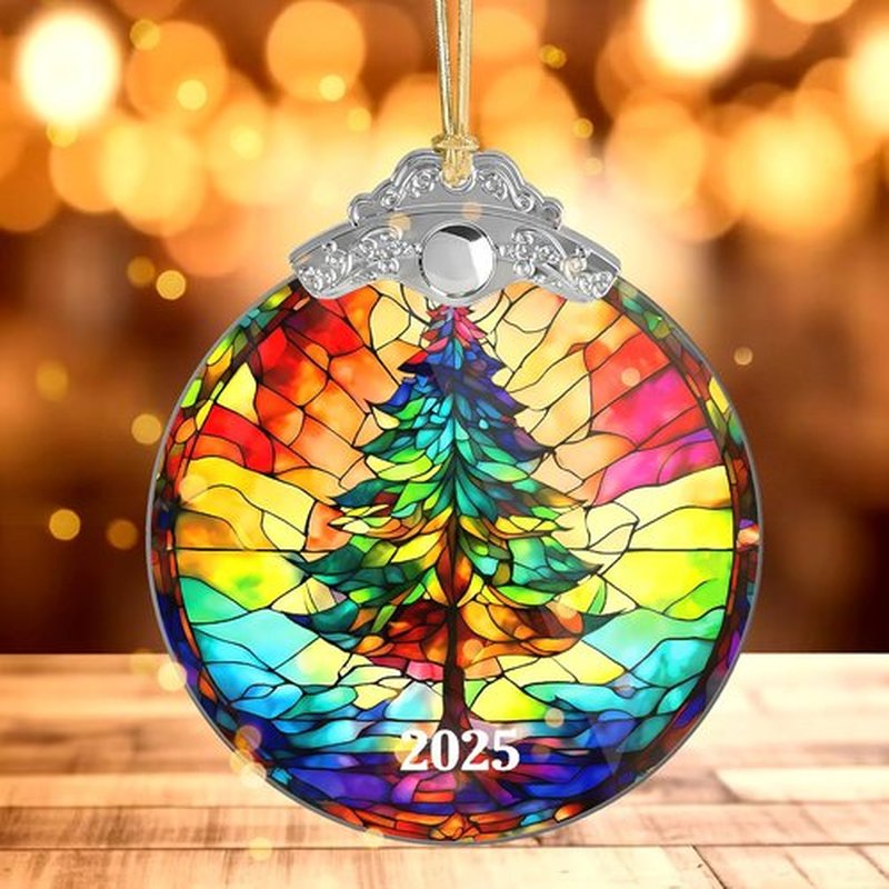 Stained Glass Efections Christmas Ornament - 2D Acrylic Art for Tree Decor | Perfect White Elephant Gift