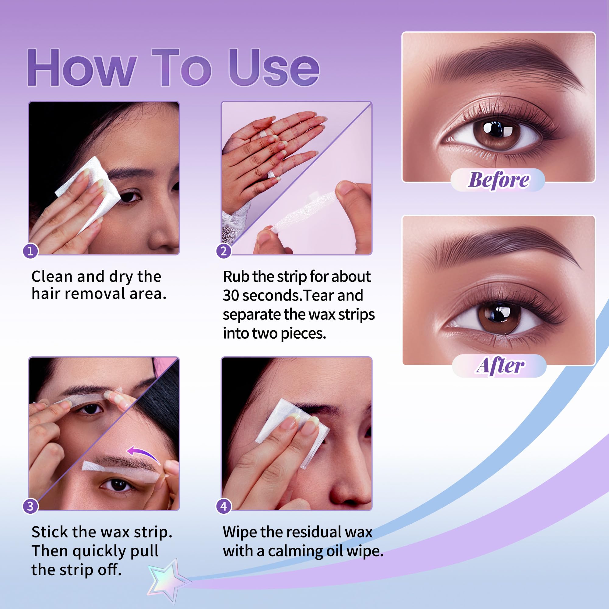 Eyebrow Wax Strips Facial Wax Strips for Hair Removal 24 Strips Eyebrow & Upper Lip Hair Remover with 4 Soothing Wipes Mouth waxing wax Eyebrow Hair Removal for Women LAWINK (Eyebrow)