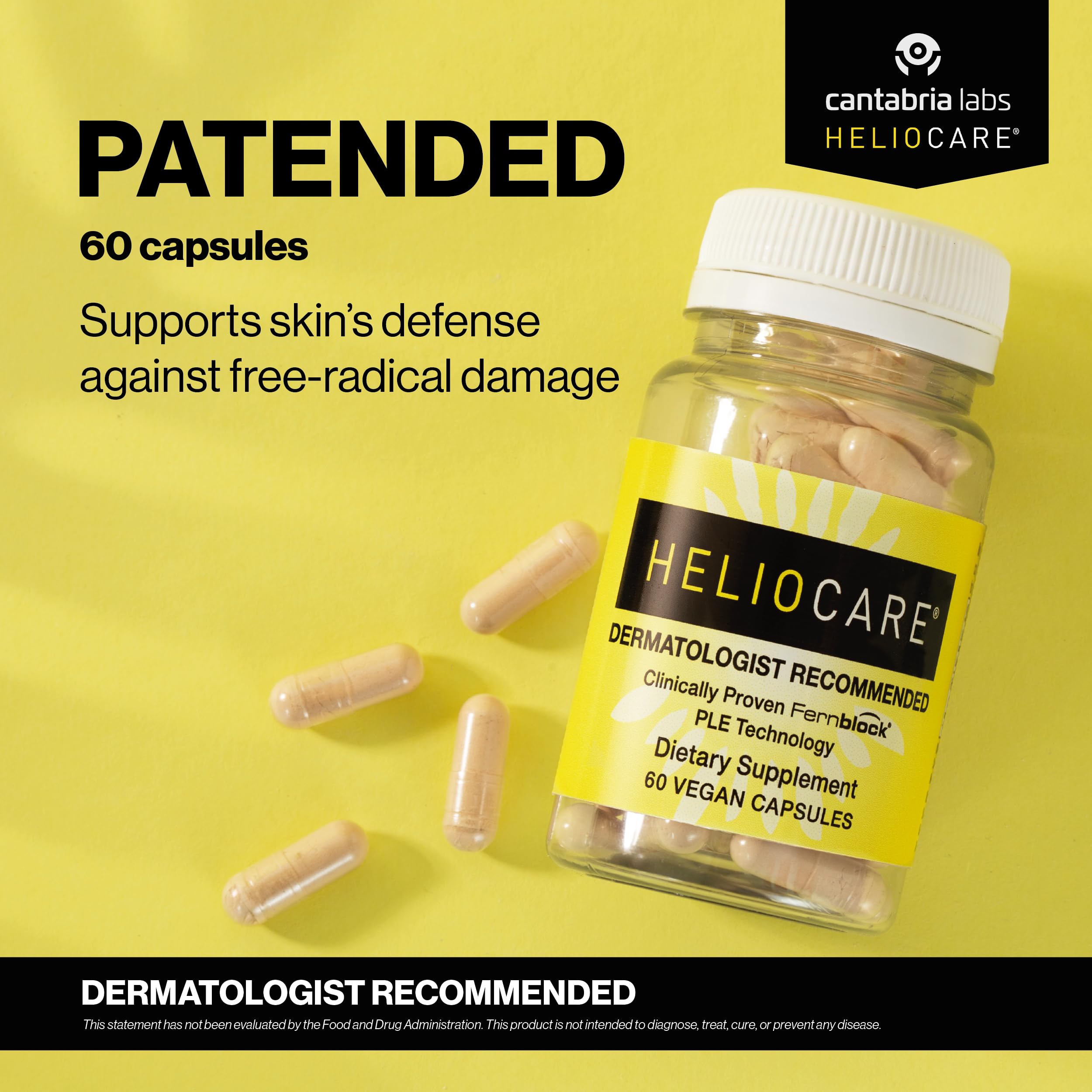 Heliocare Skin Care Dietary Supplement: 240mg Polypodium Leucotomos Extract Pills - Antioxidant Rich Formula with Fernblock and PLE Technology - 60 Veggie Capsules