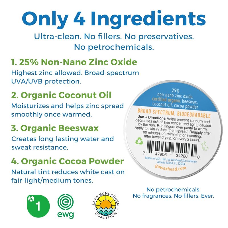 Waxhead Tinted Mineral Sunscreen SPF 30 - Reef-Safe Zinc Oxide Formula for Surfing & Swimming | Travel Size 2 oz Tin