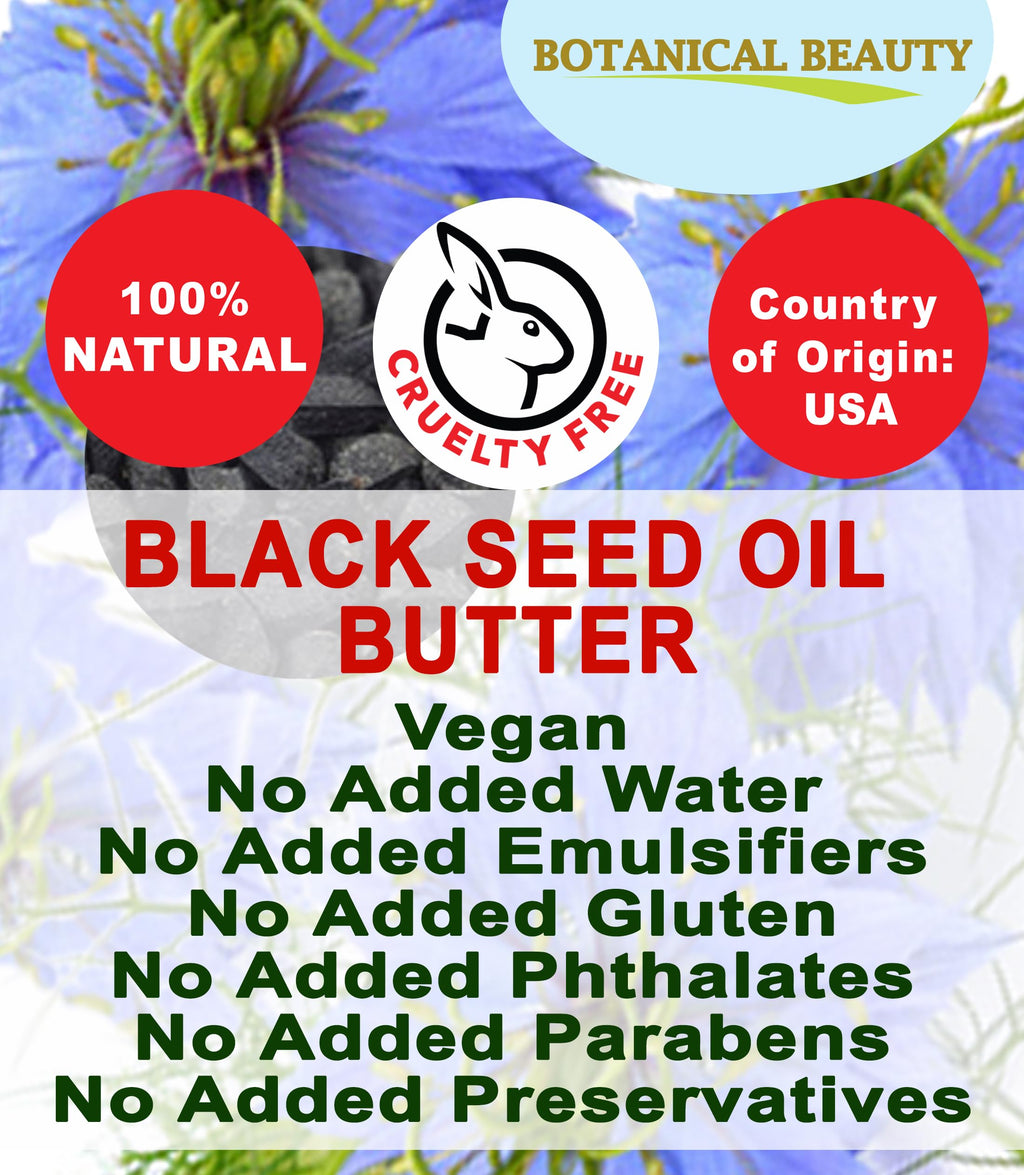 Botanical Beauty BLACK SEED OIL BUTTER 100% Natural Pure Virgin Unrefined Raw for FACE, SKIN, BODY, HAIR, NAILS, DRY SKIN. Organic Black Seed Oil, Shea Nut Butter, Vitamin E, Beeswax. 4 Fl oz 120 ml