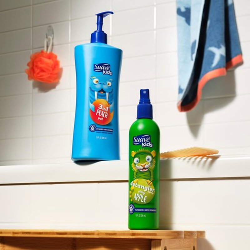 Suave Kids 3-in-1 Tear Free, Body Wash, Shampoo and Conditioners, Dermartologist Tested, Peach Pal, 28 Oz Pack of 4