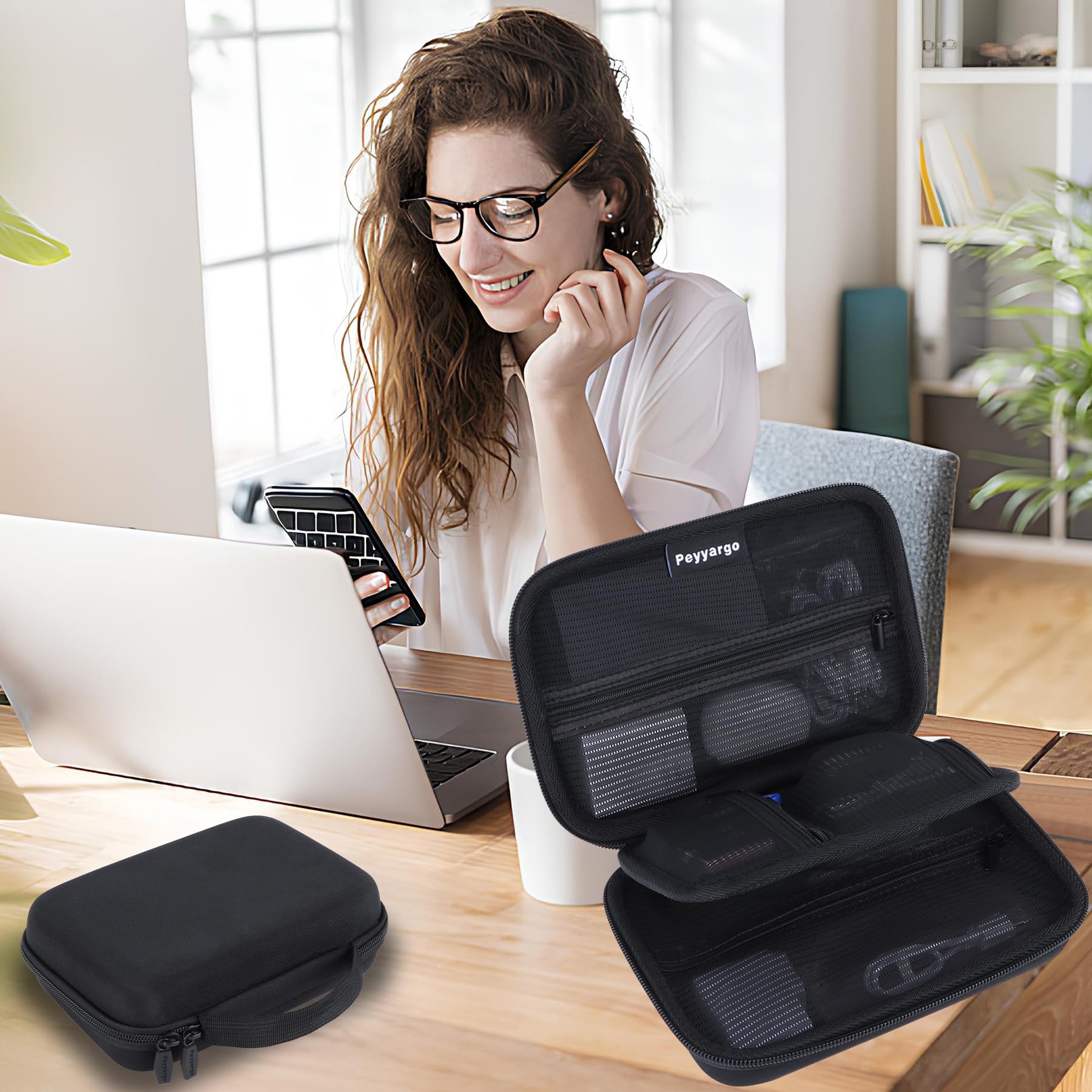 Peyyargo Electronic Organizer Travel Case for MacBook Power Adapter Chargers Cables Tech Organizer Hard Drive USB Flash Disk SD Card Cord Portable Electronics Accessories Bag