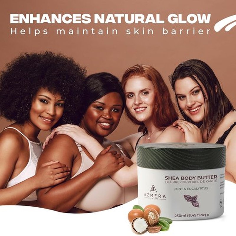 AZMERA Handcrafted Whipped Shea Body Butter - Refreshing Mint & Eucalyptus Moisturizer for Dry Skin | 8.82 oz Vegan, Non-Greasy Formula