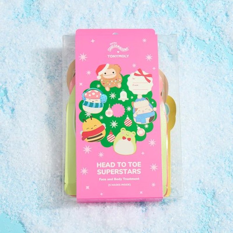 TONYMOLY x Squishmallows Head to Toe Mask Set - 5-Piece Hydrating & Brightening Holiday Gift Set | Soothing Face, Hand & Foot Masks