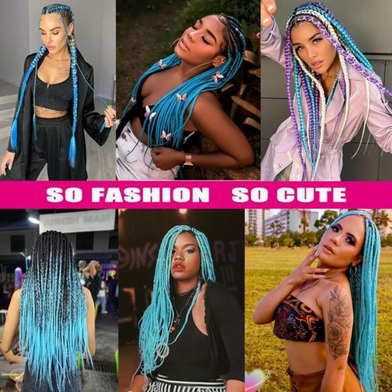 Pre-Stretched Braiding Hair, Ready to Use Synthetic Extensions for Easy Box Braids & Protective Styles, Tangle-Free Soft Texture, 3 Pack (95g/Bundle) 30 Inch - Light Blue Color. (Also in Pink & More)