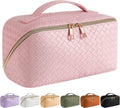 SFXULIX Large Capacity Travel Cosmetic Bag - Waterproof PU Leather Makeup Organizer | Pink with Handle & Divider