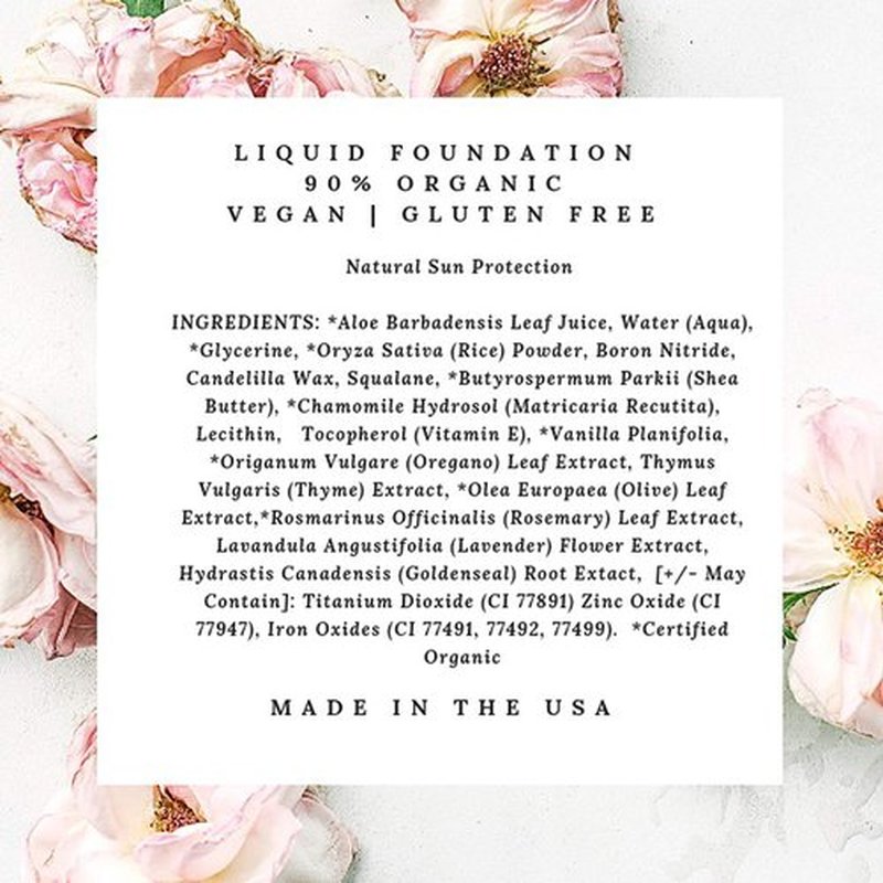 Mom's Secret 100% Natural Liquid Foundation, Organic, Vegan, Aloe Based, Natural Sun Protection, Gluten Free, Cruelty Free, Made in the USA, 1FL Oz. (Chestnut)