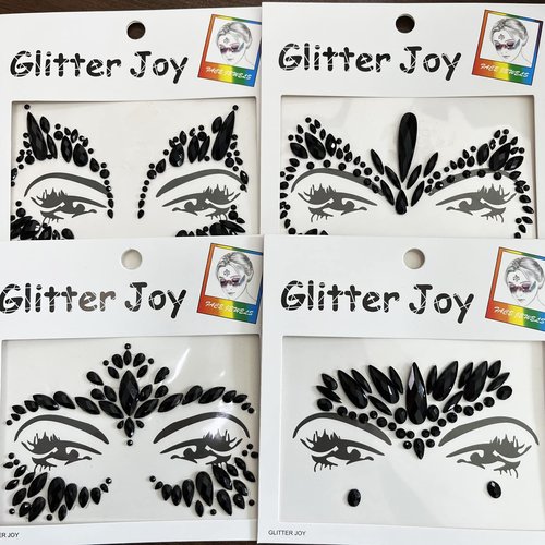 Kotbs Mermaid Face Jewels - 4-Sheet Black Festival Sticker, Body Rhinestone Gems Rave Rainbow Face Crystals for Halloween, Music Carnival Festival Party Makeup