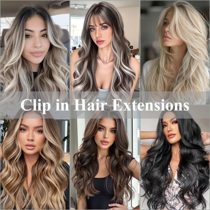 XSASLYET 24 Inch Clip in Hair Extensions 4 Pcs - Curly hair Extensions Clip Ins, Soft Natural Look Synthetic Fiber, Lightweight, Long Use with Secure Invisible Clips, Daily Wear(1B)