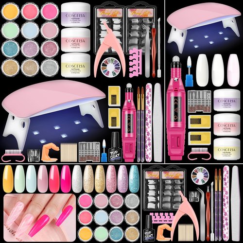 Acrylic Nail Kit for Beginners with Everything Nails Kit Acrylic Set with Drill and U V Light Professional Glitter Powder Decorations Rhinstones DIY Gifts for Women