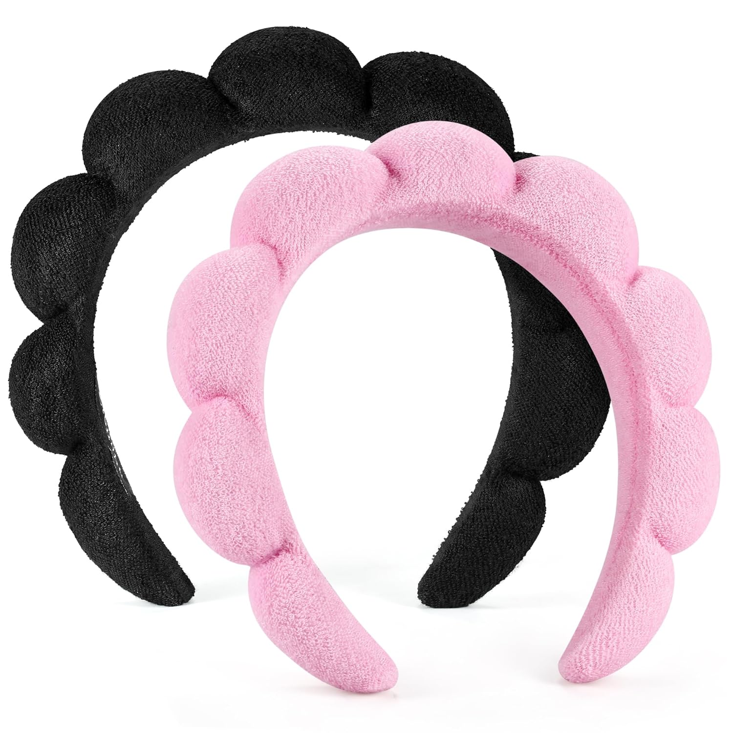 Ztomine Spa Headbands - Set of 2 Terry Cloth Skincare Headbands for Face Washing | Black & Pink