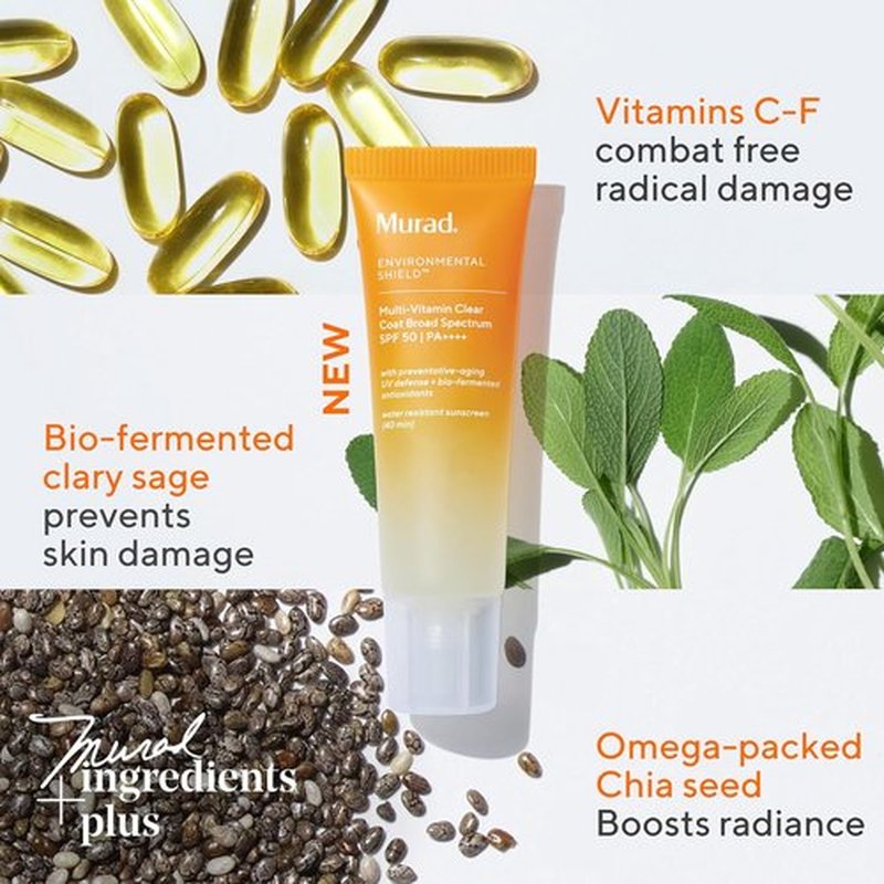 Murad Multi-Vitamin Clear Coat Sunscreen SPF 50 - Lightweight Broad-Spectrum Protection with Vitamins & Nourishing Ingredients - 1.7 Fl Oz