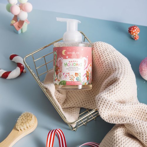 ROMIIE ZOI Christmas Foaming Hand Soap with Gift Box- Happy Holidays, Infused with Peppermint - 500ml/ 16.8oz