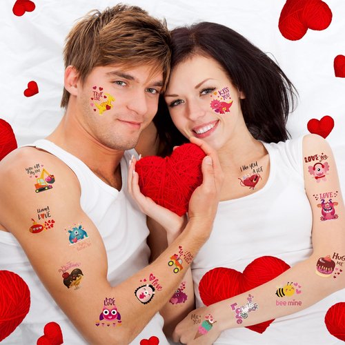 Fovths 144 Pieces Valentine’s Day Temporary Tattoos Stickers 6 Sheets Heart Tattoo Stickers Waterproof Tattoos Valentine’s Day Accessories Decorations Party Favors, 24 Styles
