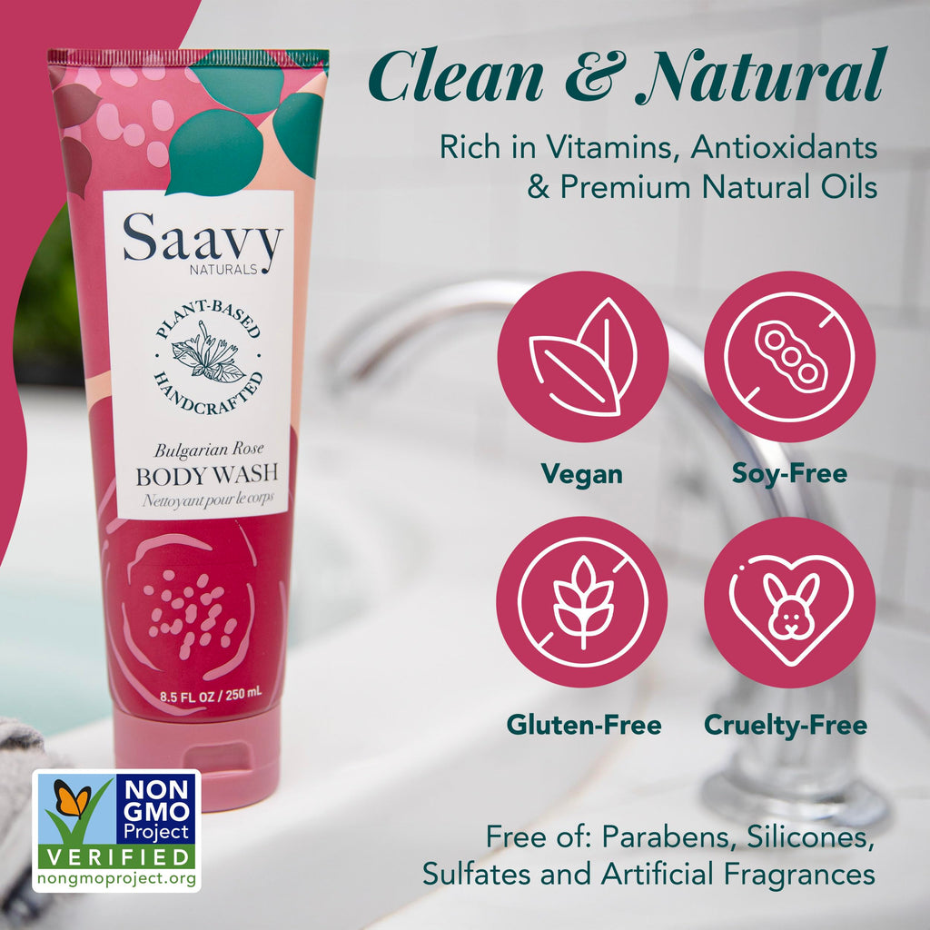 Saavy Naturals Moisturizing Body Wash for Sensitive Skin– Plant-Based & Pure with Coconut Oil, Shea Butter & Aloe Vera – Paraben-Free, Cruelty-Free – Bulgarian Rose – 8.5 fl oz, 2 pack