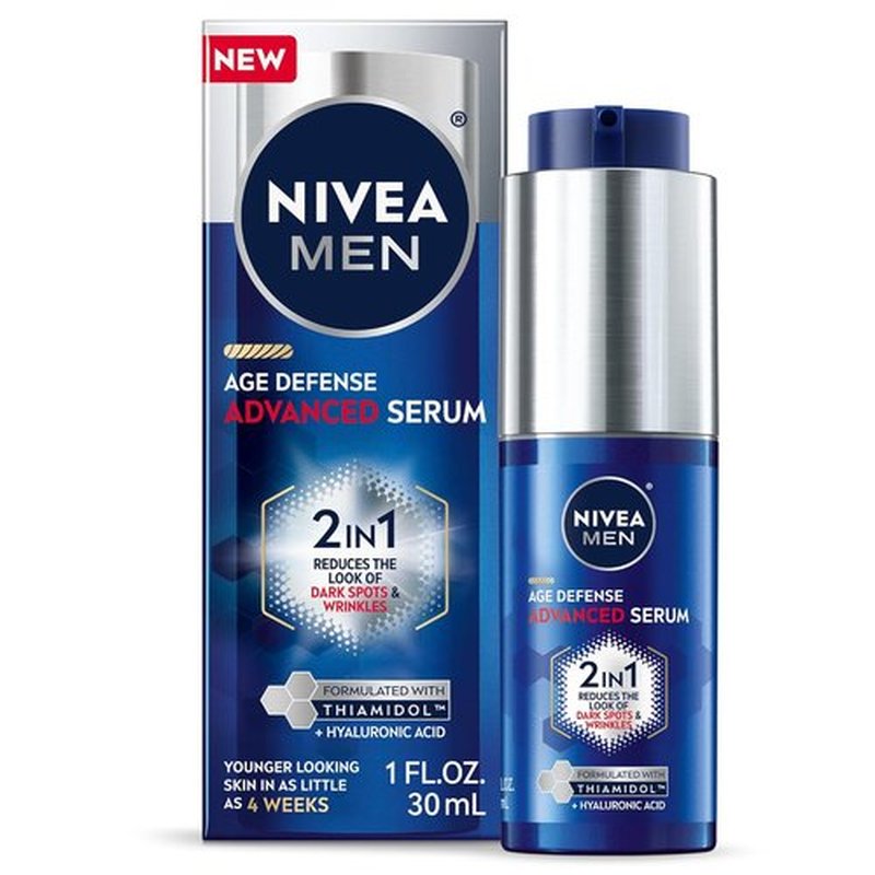 NIVEA MEN Age Defense Face Serum - Reduces Dark Spots & Fine Lines with Thiamidol & Hyaluronic Acid | 1 Fl Oz