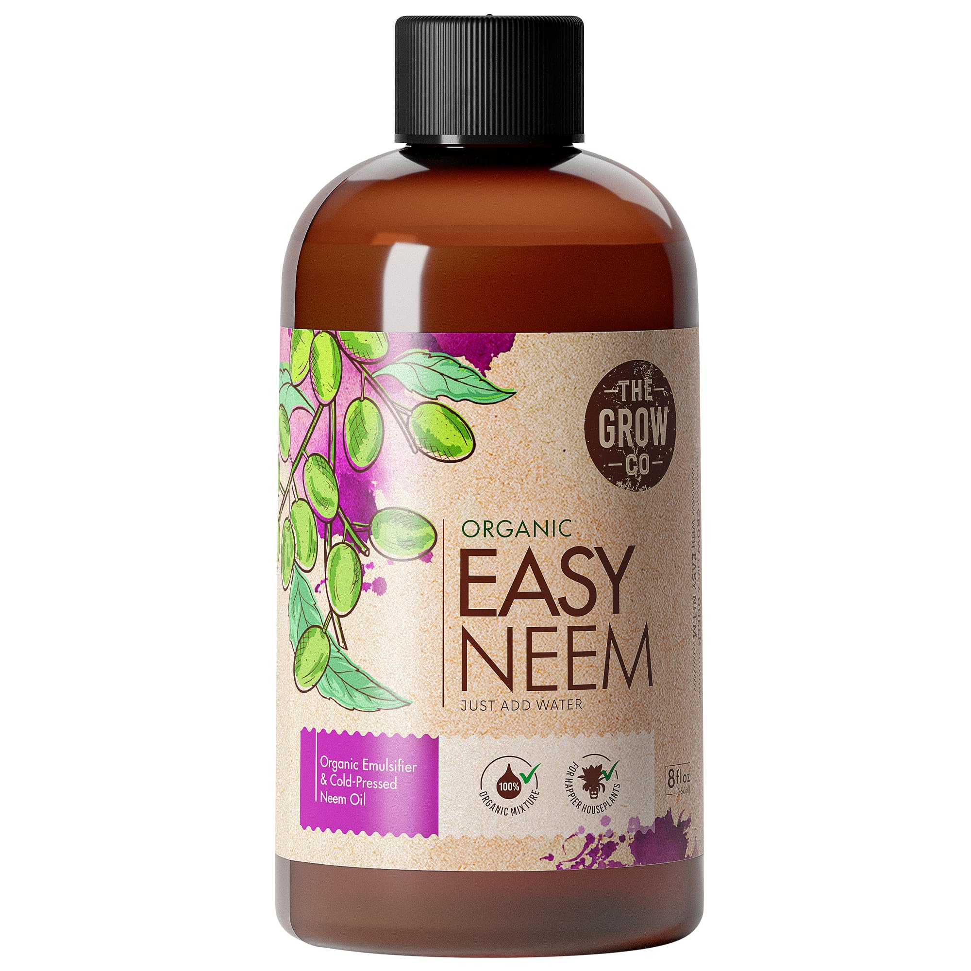 8oz Organic Neem Oil for Plants - Cold Pressed Neem Oil Concentrate for Plants, Water Soluble and Pre-Emulsified for Indoor and Outdoor Use, Spray for Shinier, Dust and Dirt-Free Plant Leaves