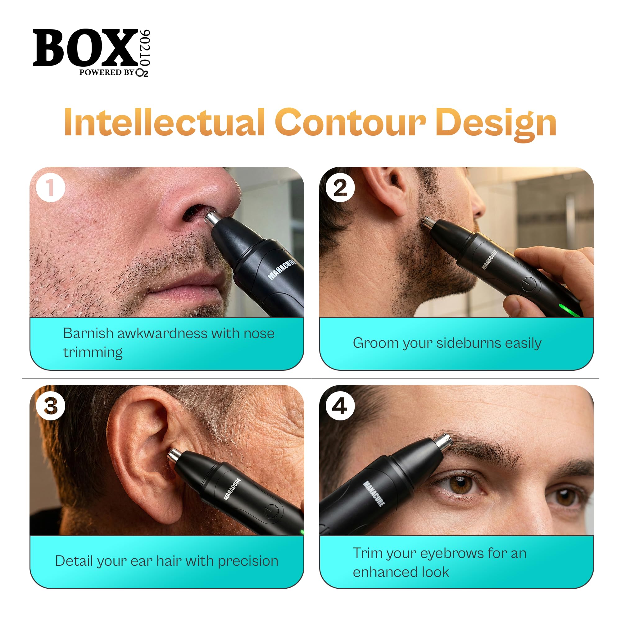 BOX90210 Manacure Nose & Ear Hair Trimmer – Professional Electric Precision Grooming Tool for Effortless, Nose and Ear Hair Removal, High-Performance Design