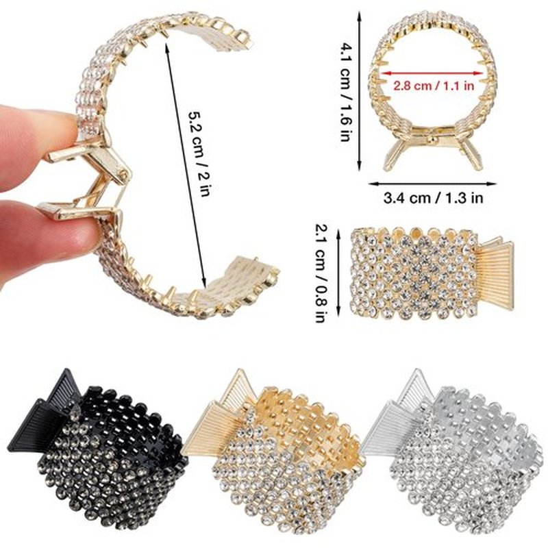 Noverlife 3PCS Rhinestone Hair Claw Clips for High Ponytail, Small Metal Shark Hair Clips Ponytail Buckle Holder for Thick Long Hair, Decorative Hair Barrettes Hair Accessories for Women & Girls